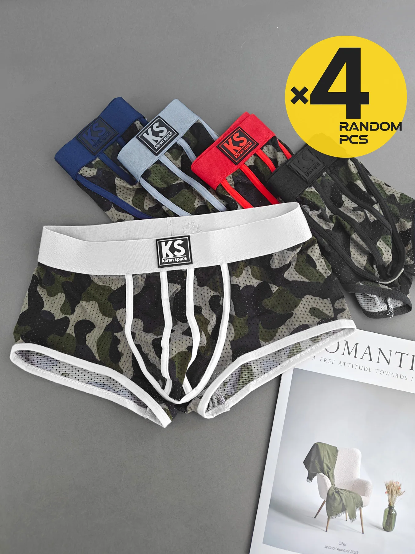 الرجال مثير التمويه شبكة سراويل داخلية للرجال Cueca الملابس الداخلية مثلي الجنس الذكور سراويل موضة الملابس الداخلية مع الحقيبة 3/4 قطعة مجموعة #1