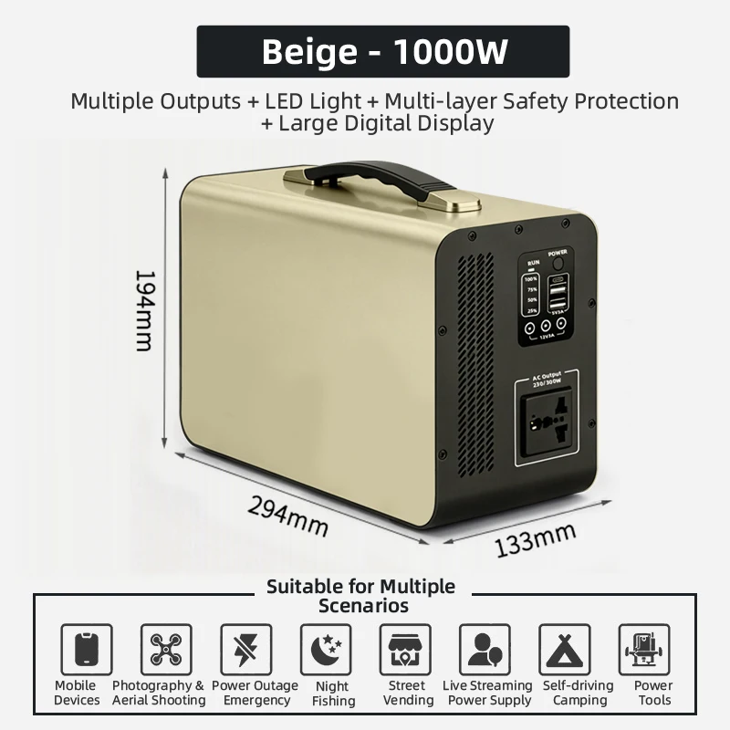 300W 1000W AC DC LiFePO4 Home Outdoor Camping Emergency Portable Electric Solar Charger Power Bank Station Generator