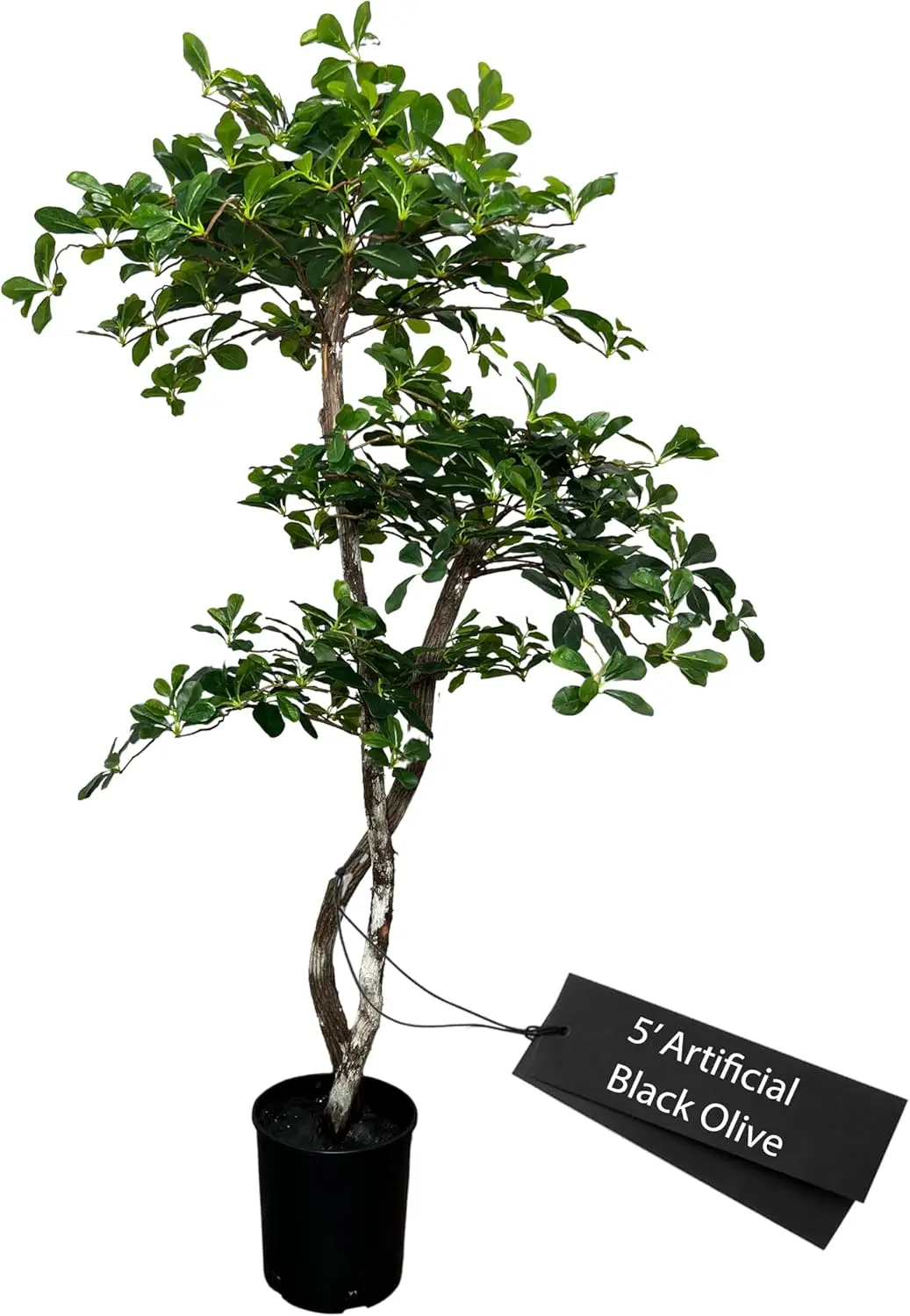 

Hand-Made 5' Black Olive Leaf Artificial Tree with Ethically Sourced Real Wood Trunks Green Cypress & Alabaster