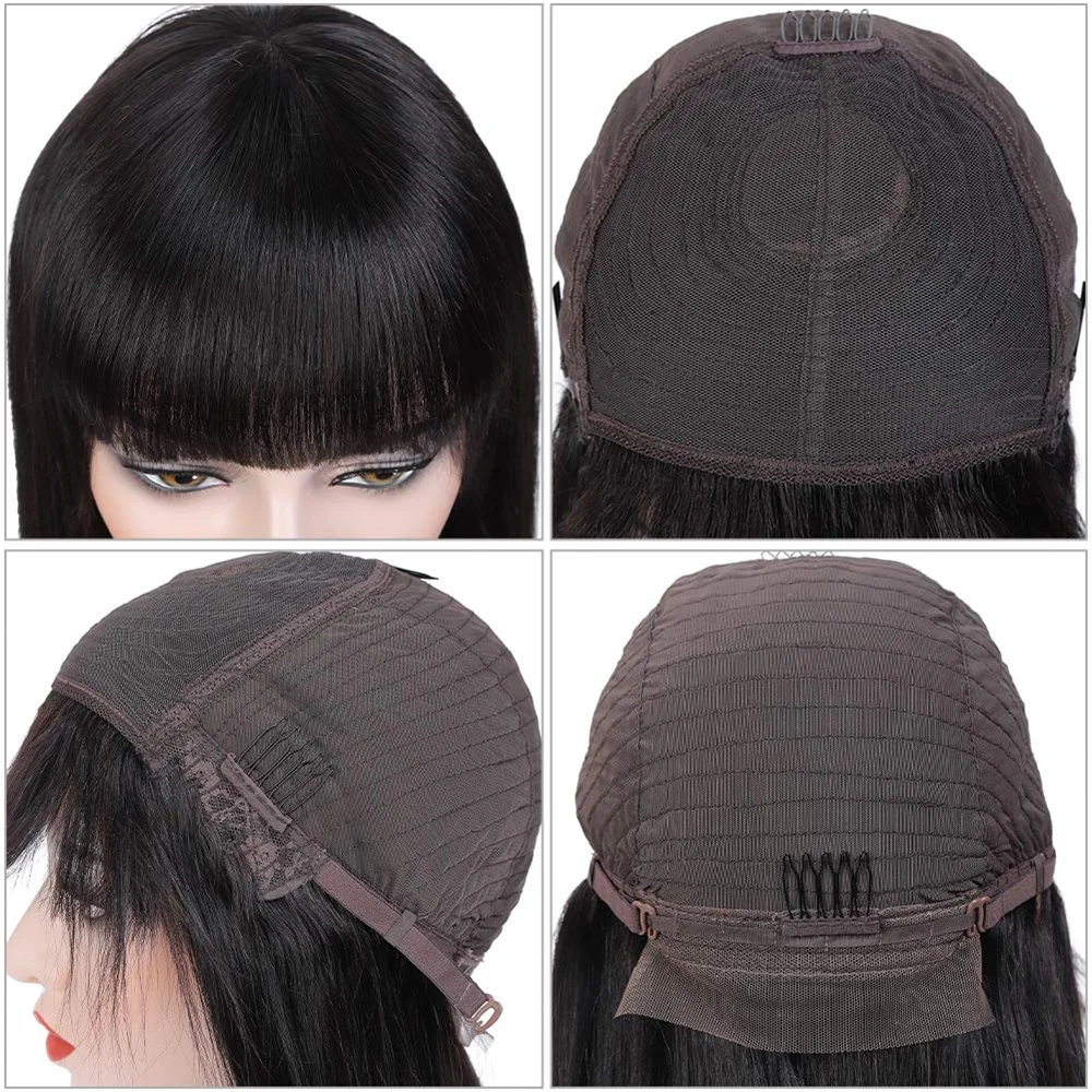 مستقيم مع الانفجارات الباروكات شعر الإنسان 180% الكثافة آلة صنع شعر مستعار مستقيم شعر الإنسان للنساء اللون الطبيعي البرازيلي