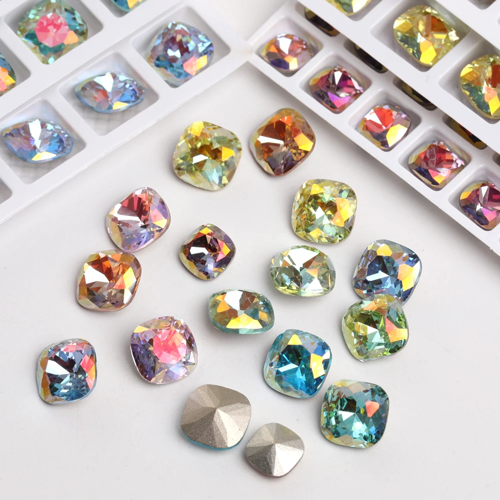 10mm Nail diy Accessories Cushion Gem Stones Glass Beads Stones Glue On Rhinestones Glitter Glass Jewelry Making Crystal Beads