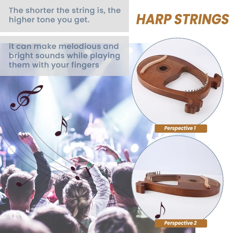 Lyre Harp,16 String Mahogany String Instrument With Tuning Wrench And Spare Strings For Music Lovers Beginners,Etc