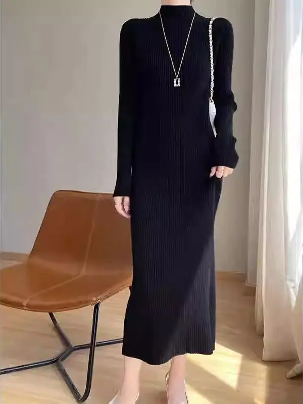 เสื้อไหมพรมถักยาวทรงตรง คอสูง ความยาวระดับเข่า สำหรับผู้หญิง แบรนด์ Dr เหมาะสำหรับฤดูใบไม้ร่วงและฤดูหนาว สวมใส่สบาย เหมาะกับการเดินทาง