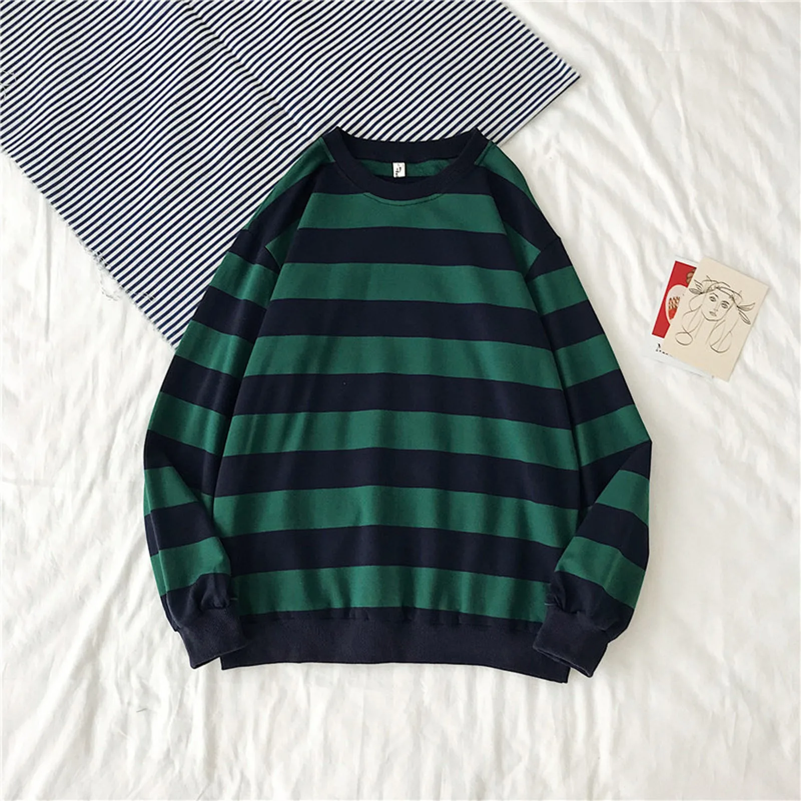 Vintage Knitted Sweater Men Women Harajuku Casual Cotton Pullover Tate Langdon Sweater Same Style Green Striped Tops 2023 Autumn