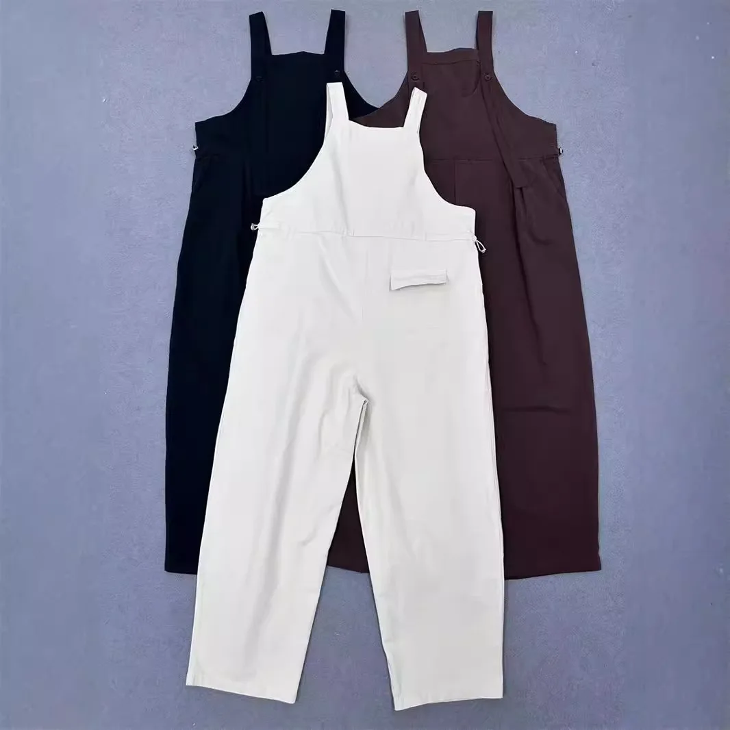 Johnature 2025 Neue Retro Fracht Bib Bodys Frauen Herbst Neue Casual Bequeme Lose Gerade Bein Ärmellose Einfache Overalls