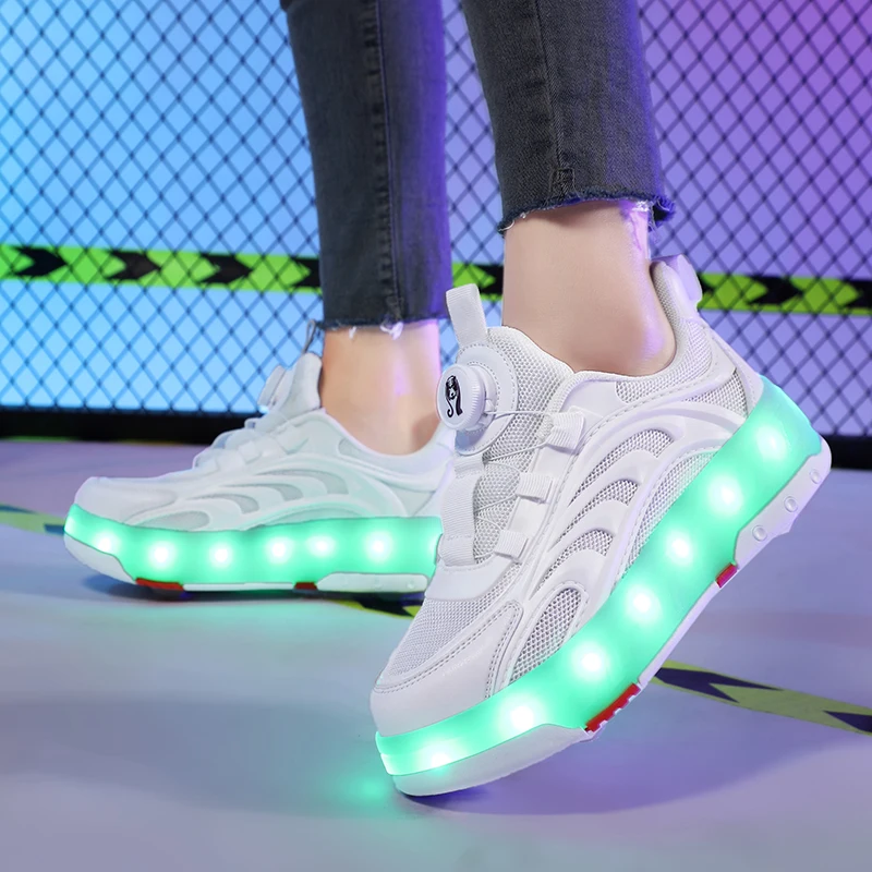 Sneakers con fibbia rotante di tendenza per adolescenti con pattini a rotelle leggeri sneakers con ruote da esterno multiuso