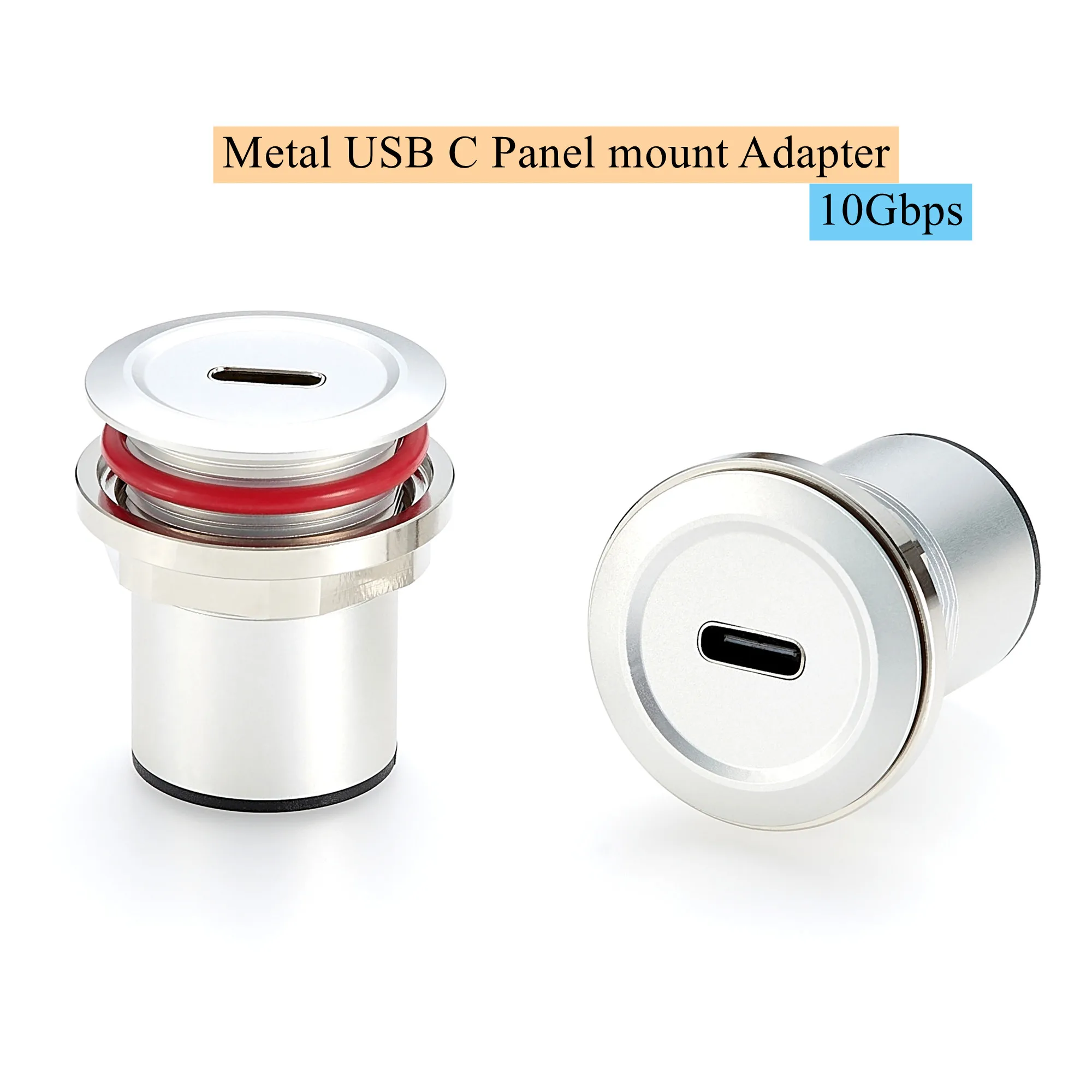 Adapter USB-C do USB-C 10 Gbps do montażu panelowego, Typ C 3.1 Żeński-Żeński, Gwintowany, Stały Konwerter, Gniazdo Przelotowe