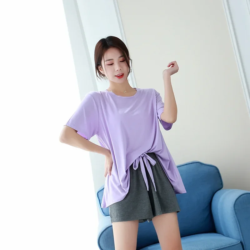 Summer 2024 new ladies casual pajamas suit modal short sleeve shorts women\'s pajamas thin section loose large size home service