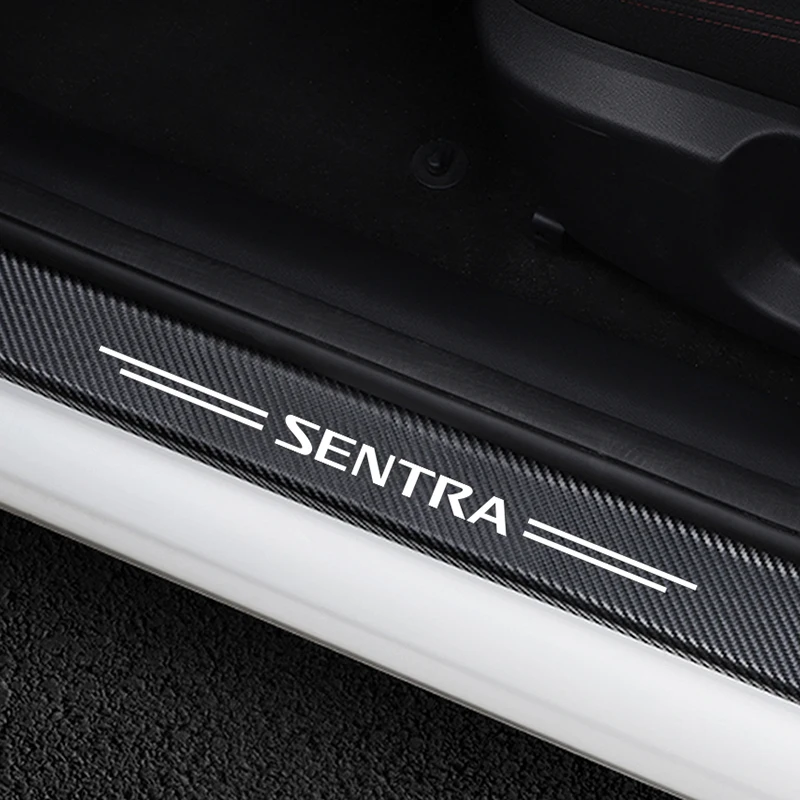 

4PCS Auto Door Threshold Plate Guards Stickers For Nissan Sentra Car Door Sill Pedal Carbon Fiber Anti-Scratch Cover Accessories
