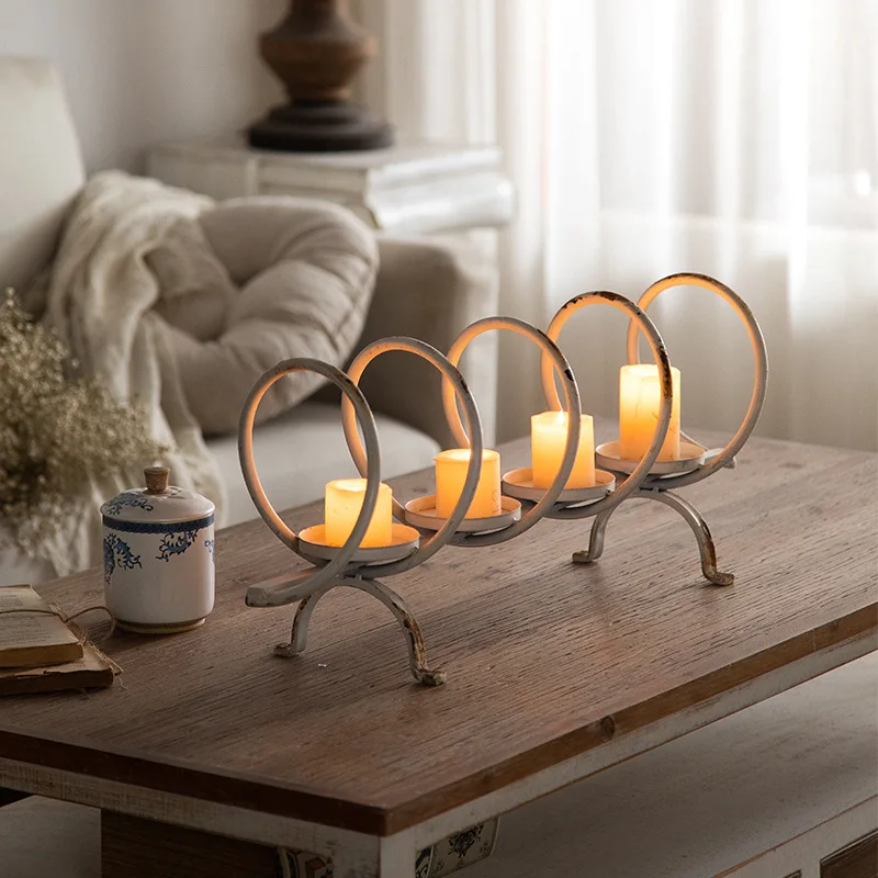 American retro wrought iron candle holder, living room creative decoration ornament, home atmosphere photography props