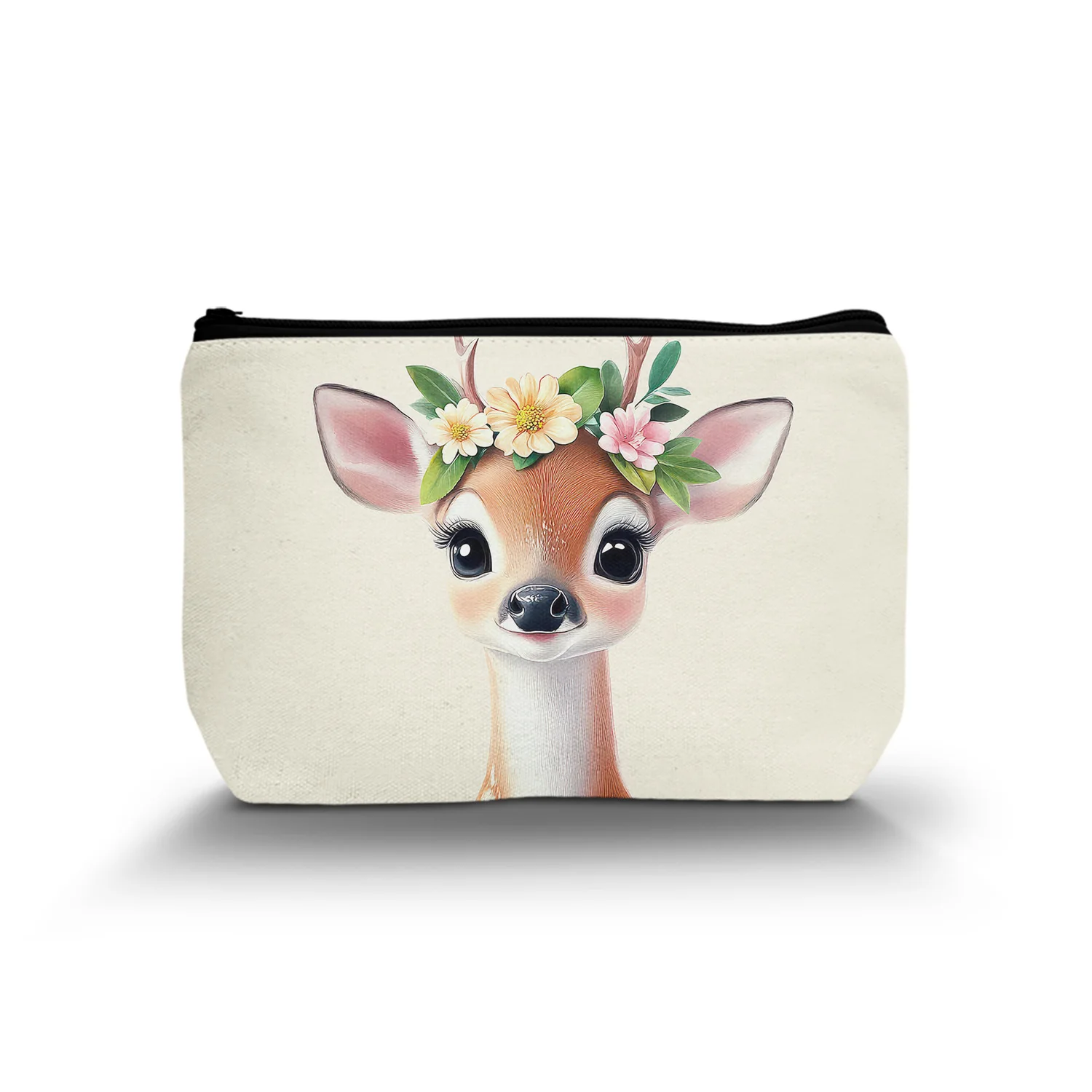 1Pc Floral Deer Cosmetic Bag Cute Dear Themed Animal Makeup Bag For Female Friend Coworker Graduation Birthday Gifts