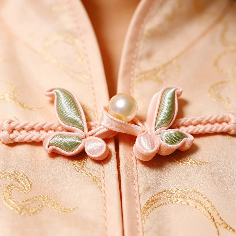 Pink Flower Pankou Buttons – Traditional Chinese Knot Clasps with Delicate Blooms, Perfect for Vintage or Modern Outfits