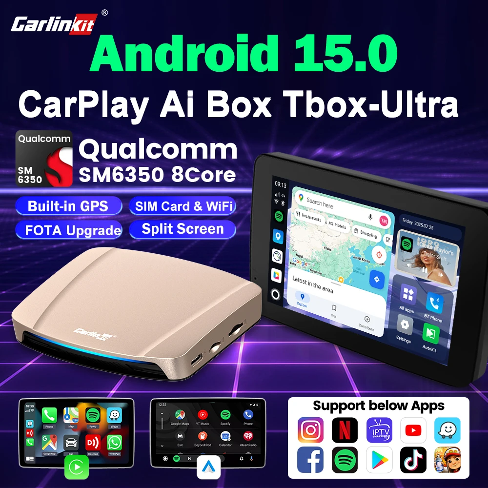 CarlinKit CarPlay Ai Box Android 15 Ultra SM6350 8 core 8G + 256G  / 8GB+128GB Smart Android TV Box Wireless CarPlay Android Auto Per IPTV