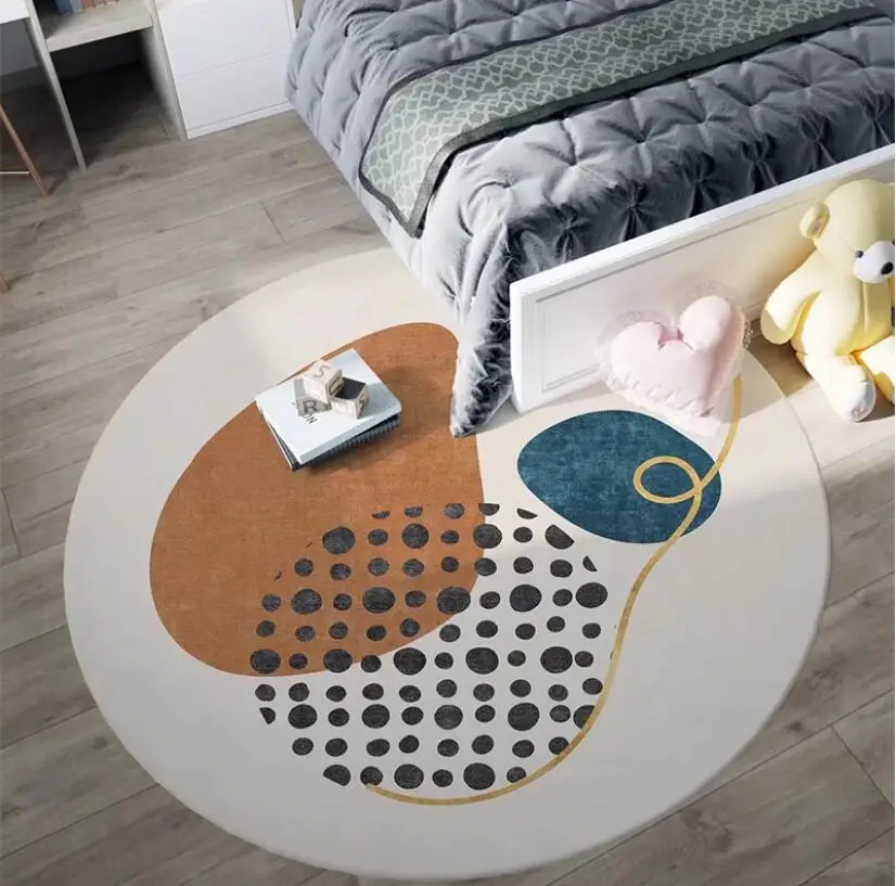 Nordic Geometric Round Carpets for Living Room Flannel Washable Home Decor Hallway Rug Bedroom Office Study Chair Floor Mats
