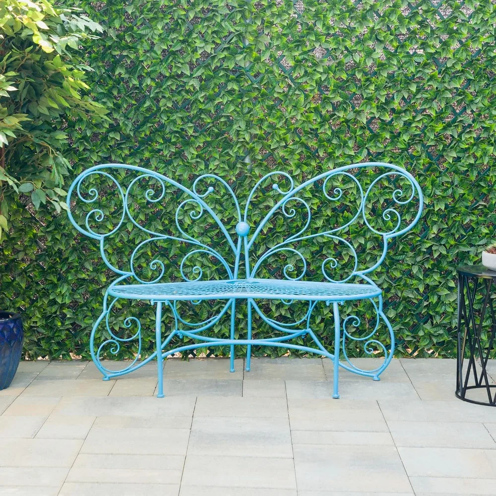 

BAZ400BL Indoor Outdoor Metal Butterfly Shaped Garden Bench, 62" Long, Blue