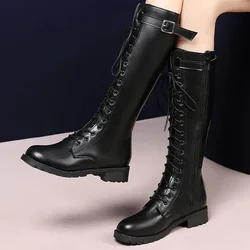 Retro Black Thick Bottom Long Boots Women 2024 Autumn Pu Leather Knee High Boots Woman Plus Size 43 Side Zipper Platform Shoes