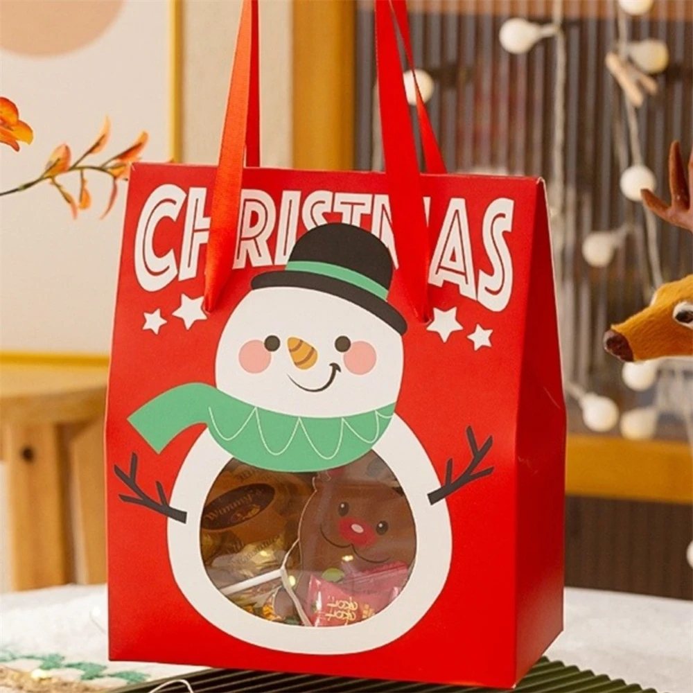 Party Decor Bag Reduct Tearing Risk Candy Gift Packaging Bag Red Green Santa Window Box Eye-Catching Christmas Paper Handbag