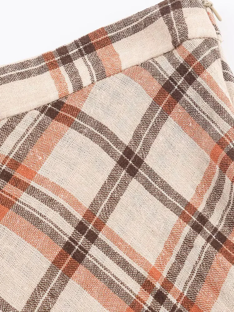 新しいヨーロッパスタイルのレディースファッション、多用途でエレガント、シンプルなデザイン、ミッドウエスト、チェック柄のミディスカート。