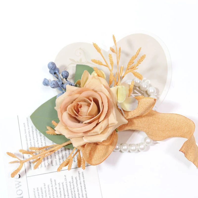 Orange Wrist Corsage Wedding Bracelet for Bridesmaid Unique Silk Wrist Corsage Bridesmaid Sisters Hand Flowers Men Boutonniere