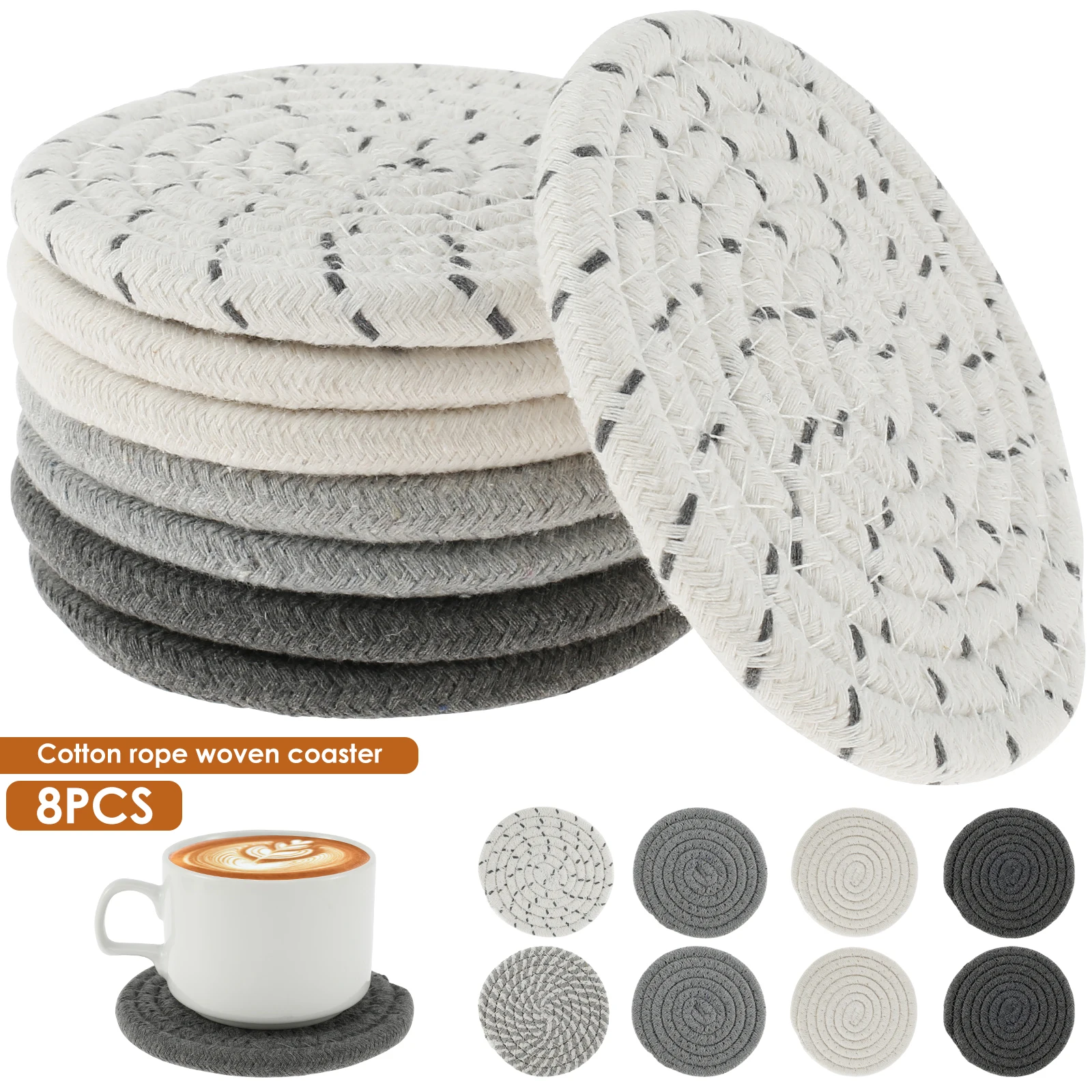 

8-48Pcs Woven Cotton Rope Table Mats Anti Slip Dining Table Mats Woven Cup Mat for Modern Home Decor Kitchen Drink Cup Coasters