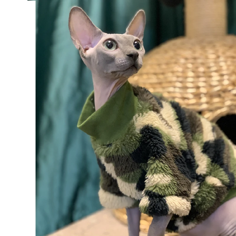 

Spring Sphinx Cat Clothes Army Green Pet Hoodies For Sphynx Soft Shirt Warm Kitten Jumpsuit Devon Rex Autumn Kitty Outfit