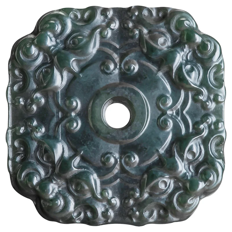 Authentic Natural Hetian Jade Blue Square Guardian Antique Pendant Jade Pendant for Men Women Blessing Peace Luck Gifts