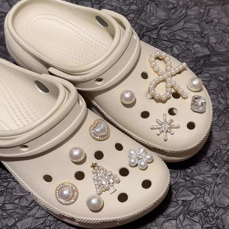Clog Shoe Charms Rhinestone Pearl Metal Decorative DIY Kit Premium Elegant Non Slip Lightweight for Women Daily Wear