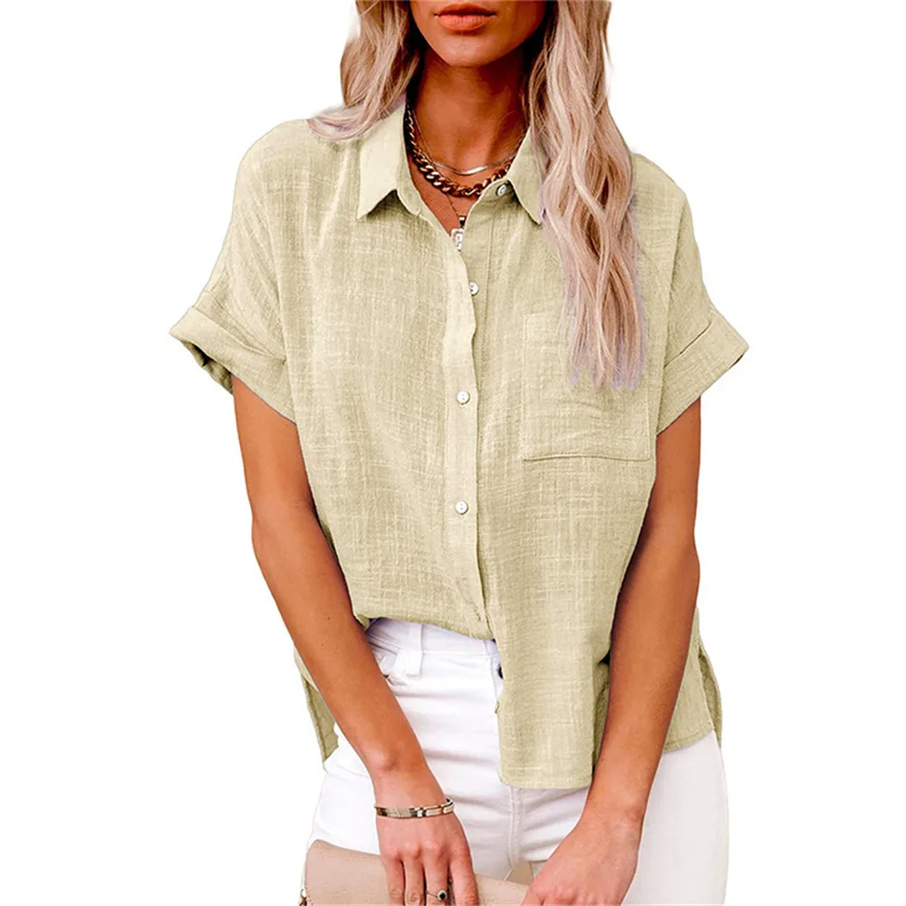 Solid Casual Loose Linen Shirts For Women 2023 Summer Vintage Oversized Shirts And Blouses Fashion Elegant Youth Female Tops