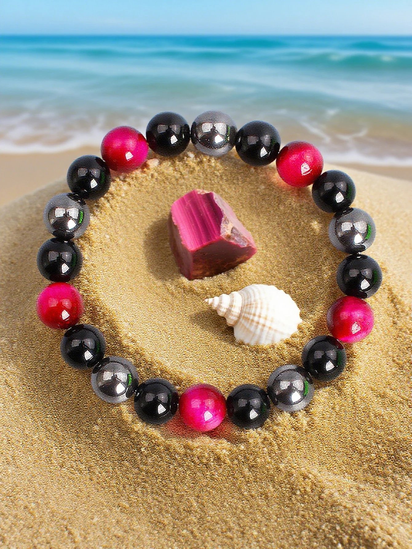 Rose Red Tiger Eye Hematite & Obsidian Triple Protection Bracelet for Courage Grounding Attract Good Luck Energy Health Jewelry
