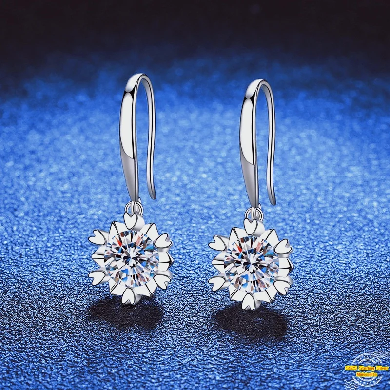 2.0ct Moissanite S925 Silver Drop Earrings for Women Plated Platinum Hexagram Pattern Ear Stud Lover Gift Jewelry Wholesale