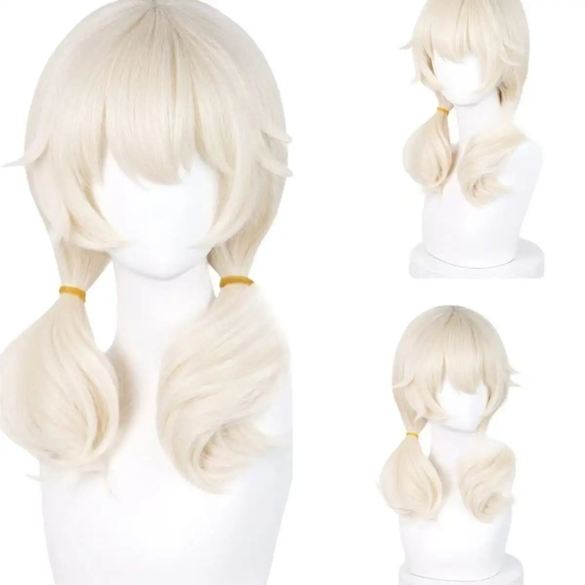 1-delig beige dubbele paardenstaart, licht krullend lang haar, in menselijk! Anime Xiaoyu speelt een pruik