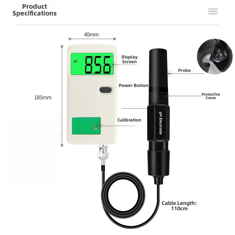 pH 3012 Digital pH Meter with Temperature Compensation 0-50 C for Aquarium Pool Drinking Water Testing Portable LCD Display