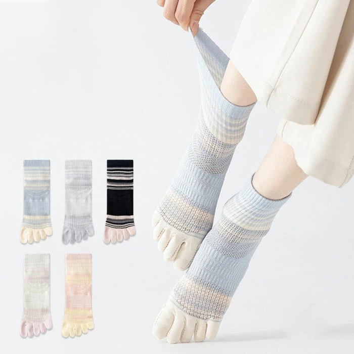 Women Cotton Five Finger Toe Socks Crew Sport Colors Summer Mesh Casual Calf Striped Socks 5-9 5-toes Thin Soft Cotton Sock