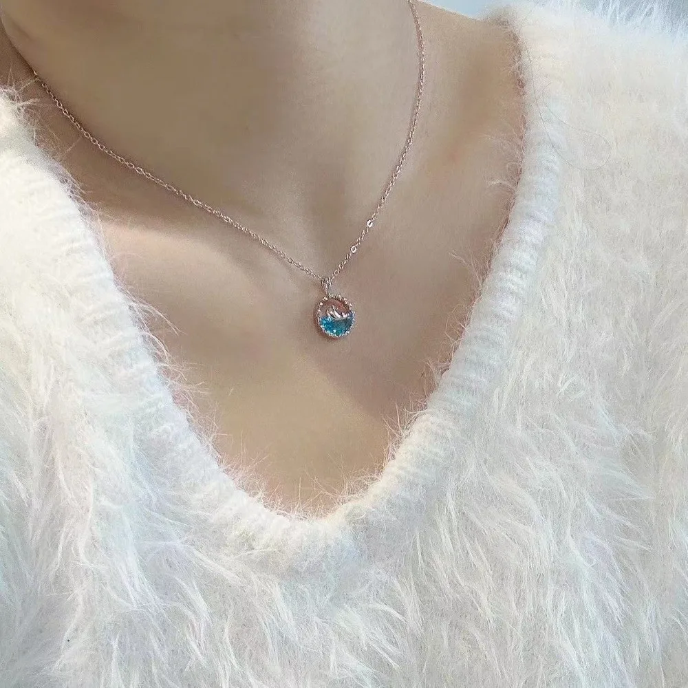 New Blue Crystal Whale Pendant Boho Minimalist Sea Whale Geometric Sweater Chain Jewelry