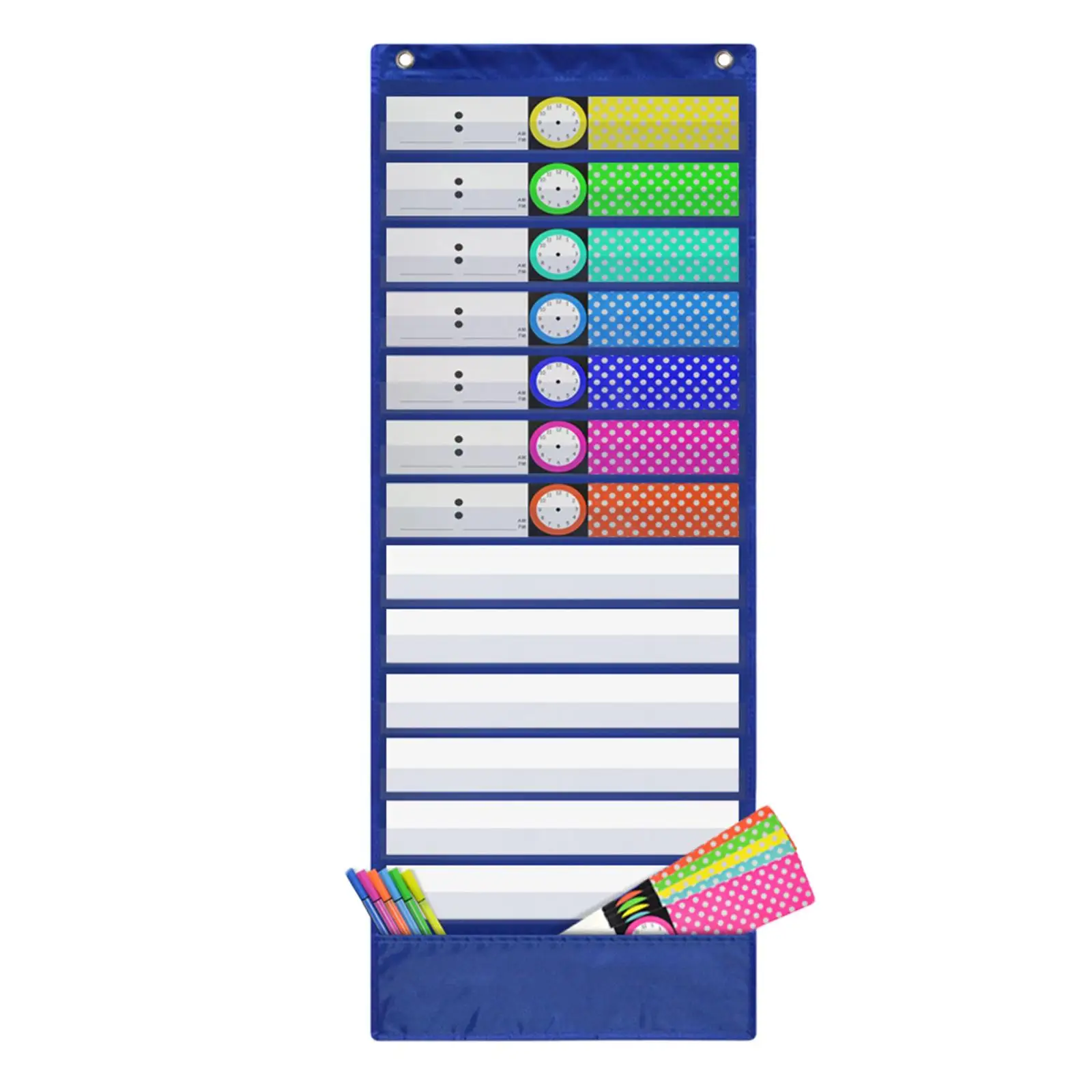Wall Mounted Schedule Pocket Chart for Classroom Daily Learning Calendar with Dry Erase Cards and Large Storage Pocket