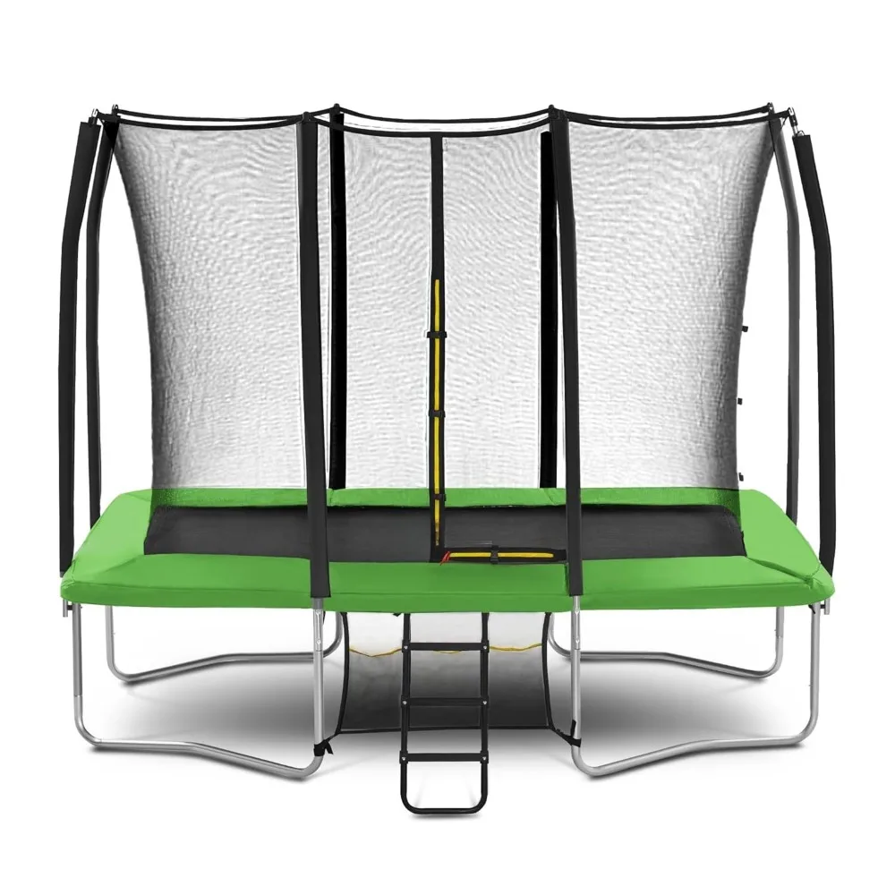 Rectangle Kids Trampoline Double Door Safety Enclosure Net Wind Stakes Storage Bag Outdoor Backyard Play Sport Equipment