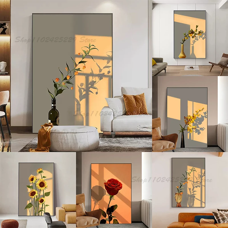 Korean Arts And Lifestyle - Sunset Light ใบดอกไม้เกาหลี Ins สไตล์โมเดิร์นนอร์ดิกโปสเตอร์ภาพพิมพ์ภาพเขียนบนผ้าใบภาพผนังศิลปะตกแต่งบ้านห้อง