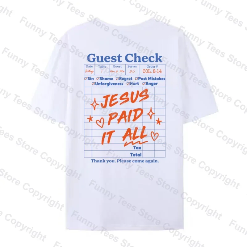 Jesus Paid Retro Bible Verse T-Shirts for Women Christian Streetwear Graphic Tees Funny Jesus Faith T Shirt Unisex Religious Top
