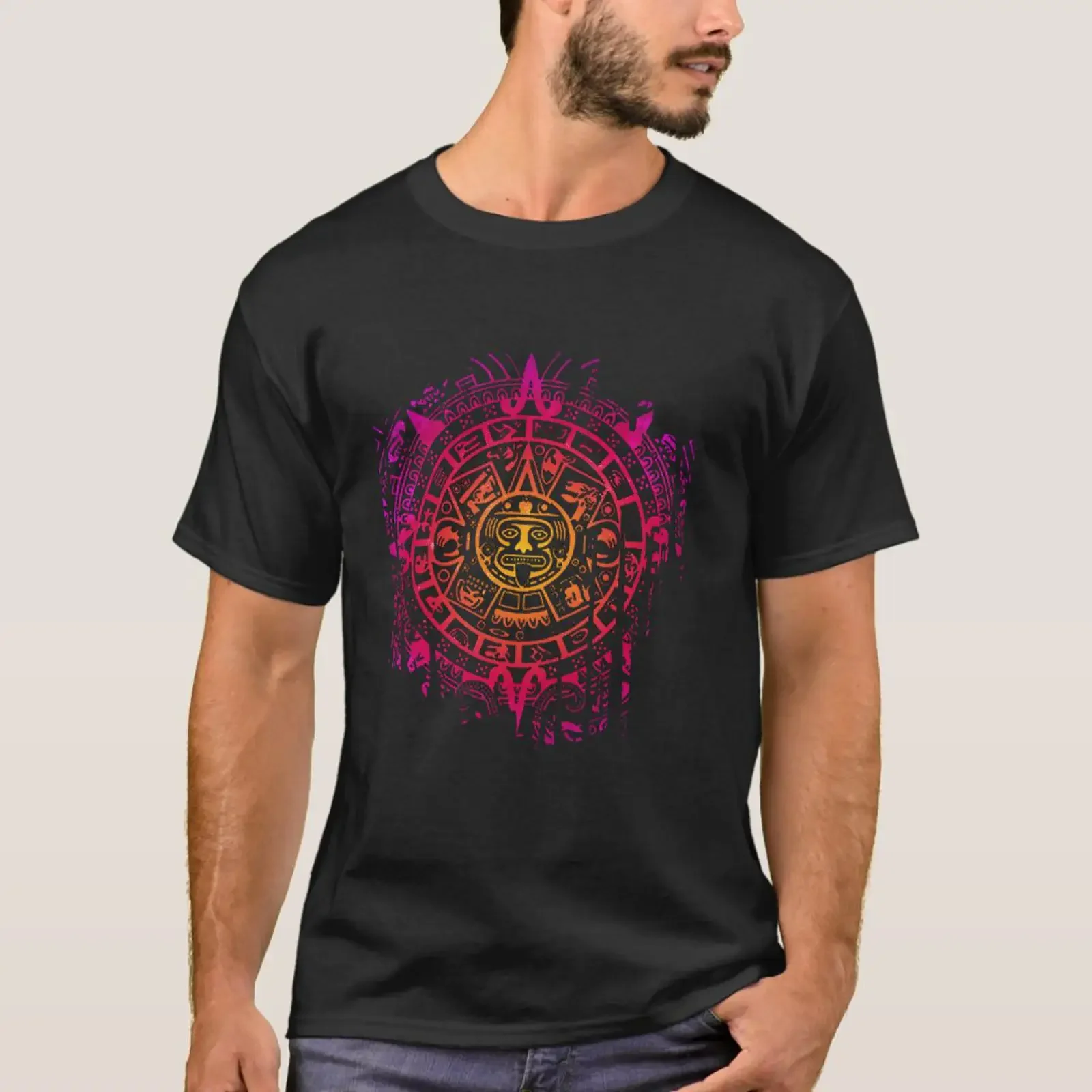 Aztec Calendar Mexican Native Mayas Mayans Art T S Shirt vintage Washed Casual Unisex streetwear Versatile graphic Comfortable
