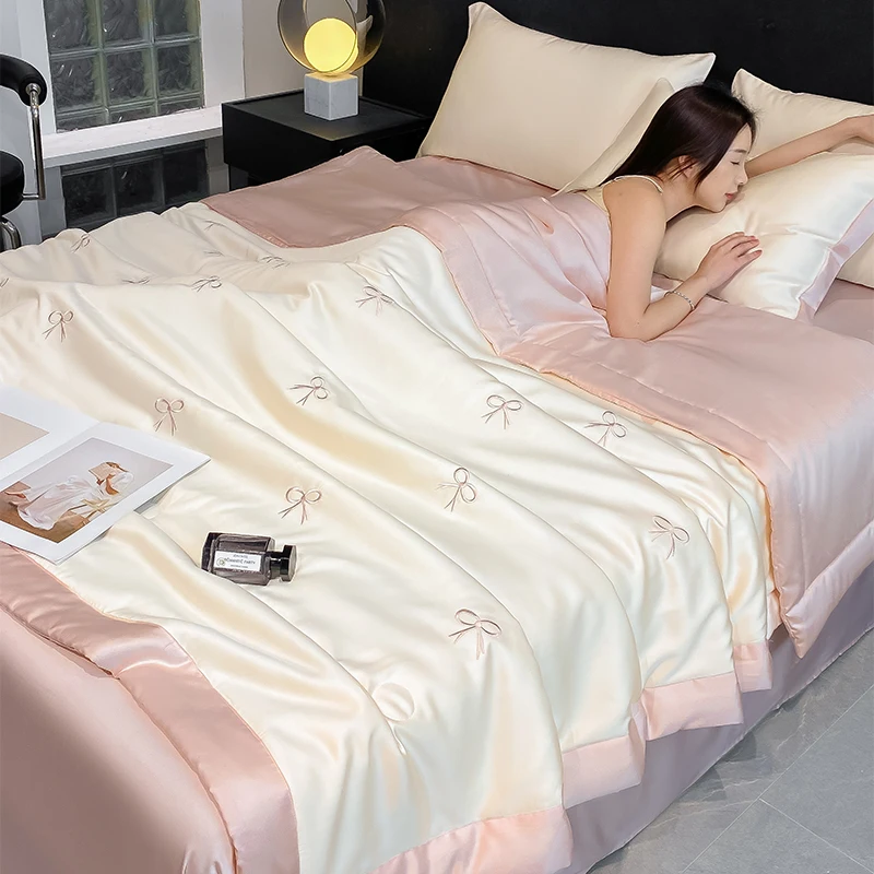 

Princess Summer Quilt 2025 Korean Soft Washed Silk Full Embroidery Tencel Cool Quilt Women Girl For Summer Comforter Bedding