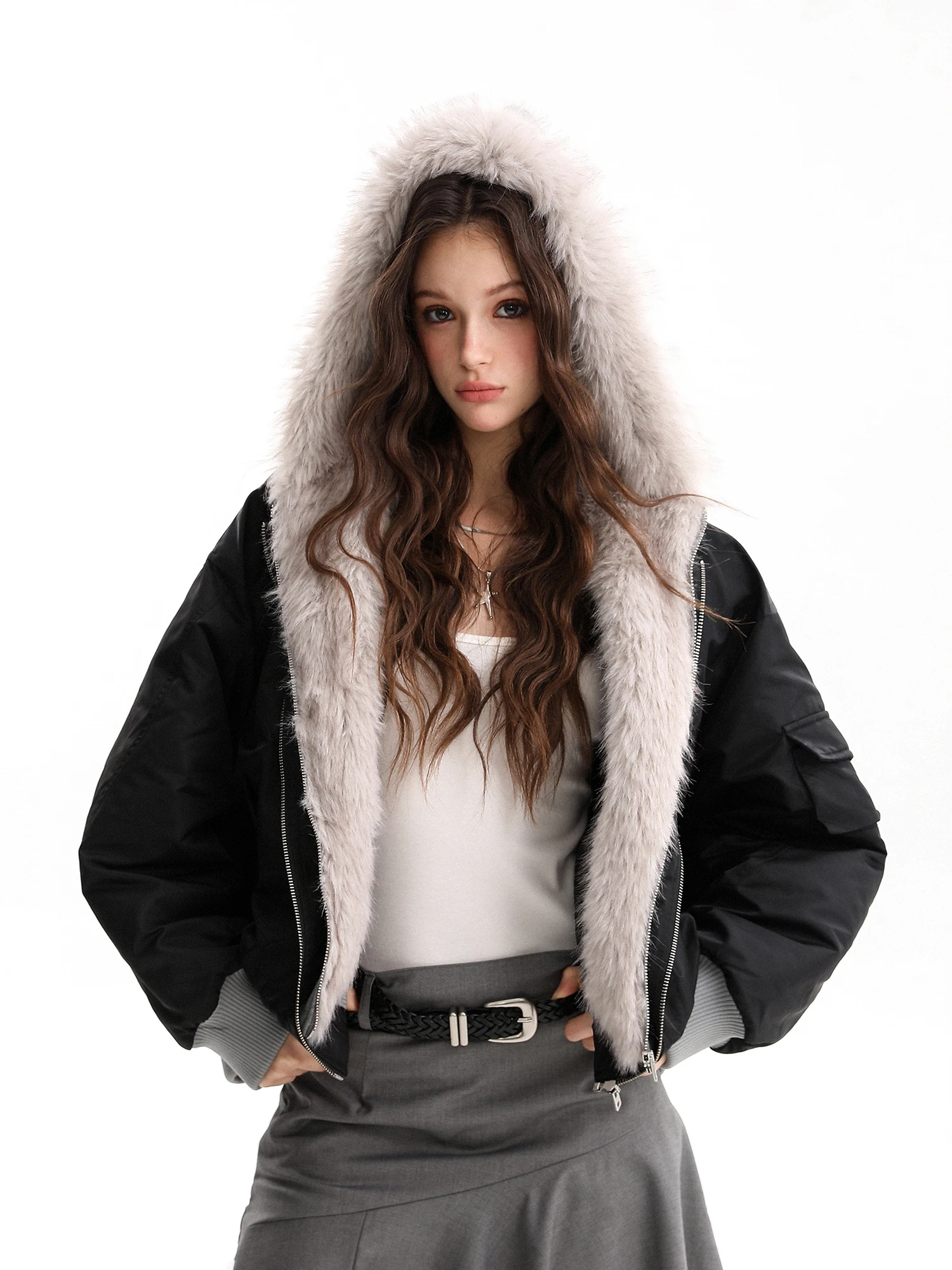 

Зимнее тонкое теплое женское хлопковое пальто с капюшоном в американском стиле с меховым воротником, парка-пилот, длинная све, застежка-молния