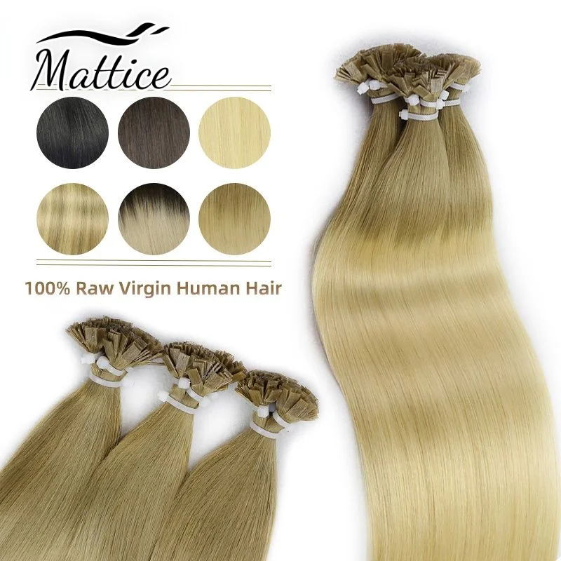 Flat Tip Hair Extensions Straight Human Hair 1.2cm Keratin Hair Fusion Extension Nail Bond Capsule Remy Hair 1g/Strand 26inch