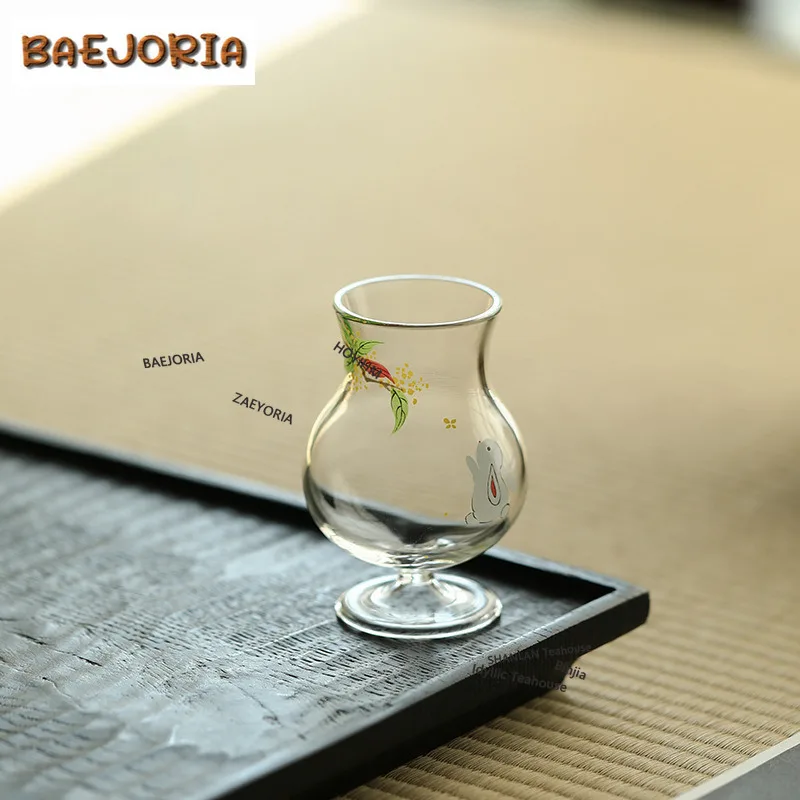 BAEJORIA Osmanthus Glass High Footed Teacup Handmade Tea Bowl Cup For Tea Fragrance Cup Chazhan Master Cups Teaware Supplies