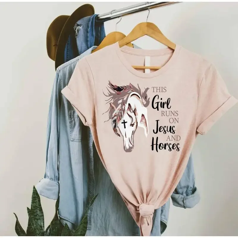 Christian Horse Lover T Shirt This Girl Runs On Jesus And Horses Religious Farmer For