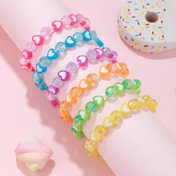 6Pcs/set Handmade Colorful Heart Beads Elastic Bracelet for Daughter Girls Friendship Party Birthday Jewelry Gifts