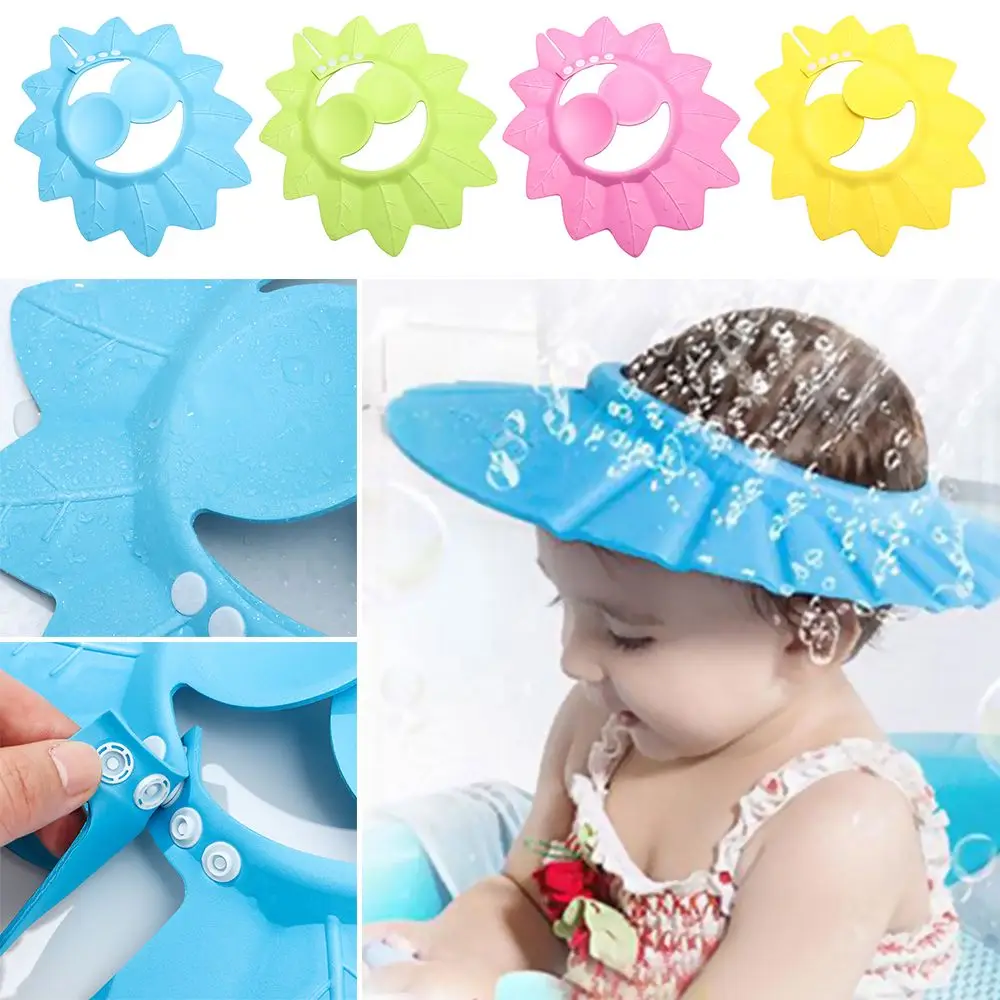 

Leaves Shampoo Cap Baby Bath Visor Hat Adjustable Baby Shower Protect Eye Water-proof Splashguard Hair Wash Shield For Infant