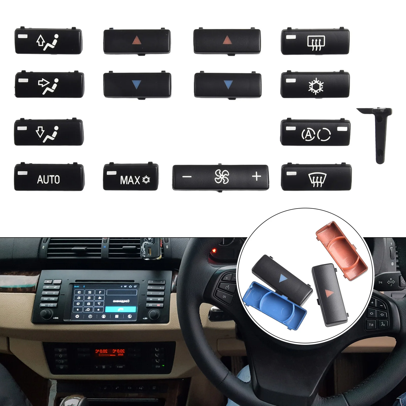 

A/Condition Key Cap Car Climate A C Control Panel 14pieces Auto Parts Black Car Accessories Plastic Elegant Design