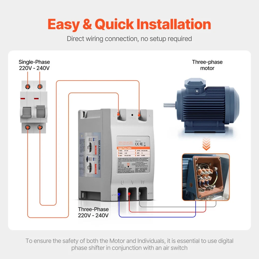 Digital 2HP Phase Converter Converts 220-240V Single Phase to Three Phase Output for Residential Commercial Motor Use