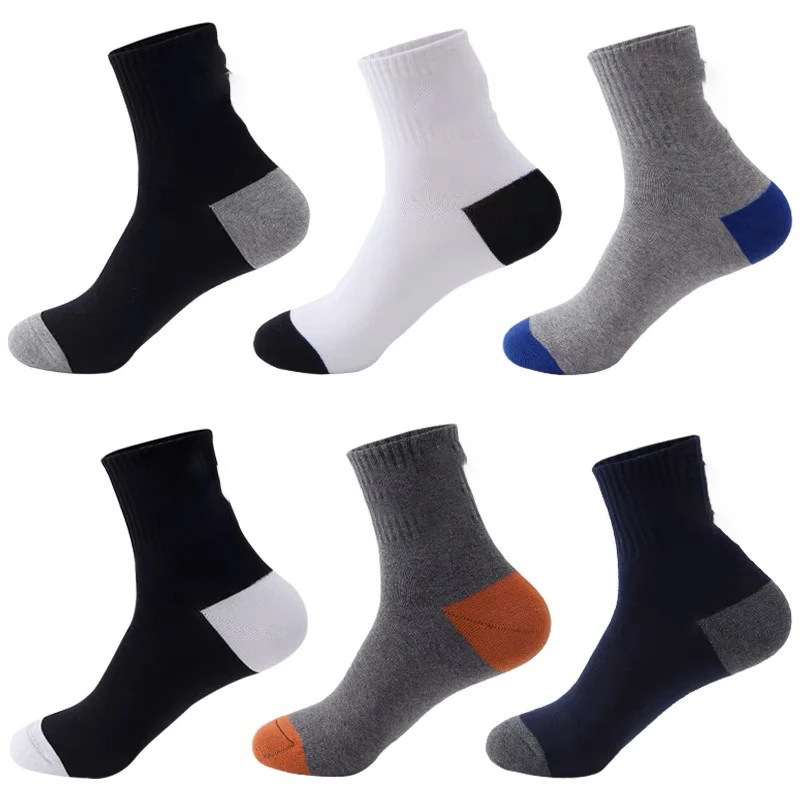 6pairs Men's Cotton Sweat Absorbing Embroidered Crest Athletic Socks, Ankle Socks