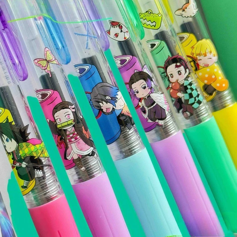 

New Demon Slayer Limited Anime Retractable Gel Pen, High Appearance 0.5mm ST Nib Black Exam Special Press Pen for Students